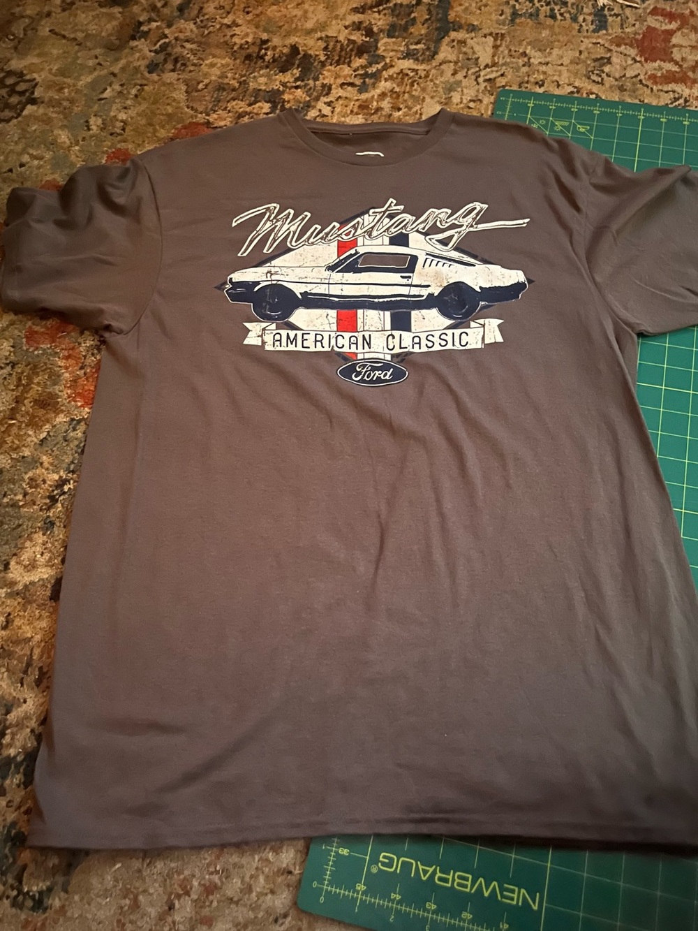 Ford Mustang Graphic Tee - Brown and White with Red & Blue Accents